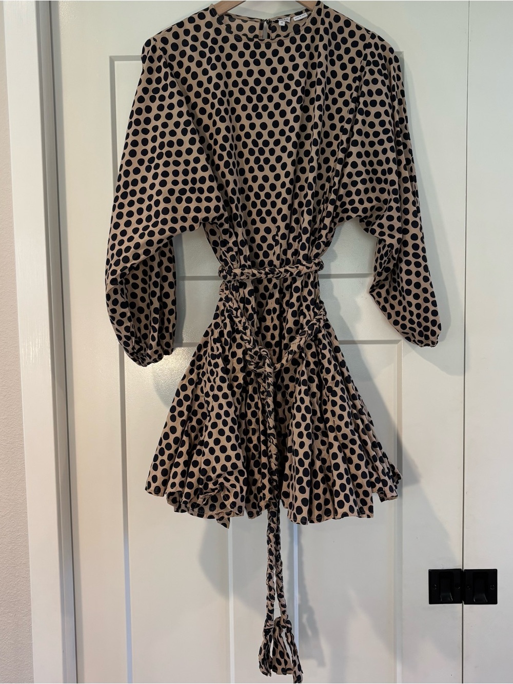 RHODE Resort Ella Beige and Black Polka Dot Mini Dress